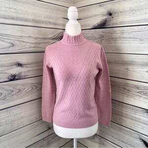 VINTAGE Pink Mock Neck Woven Pattern Sweater